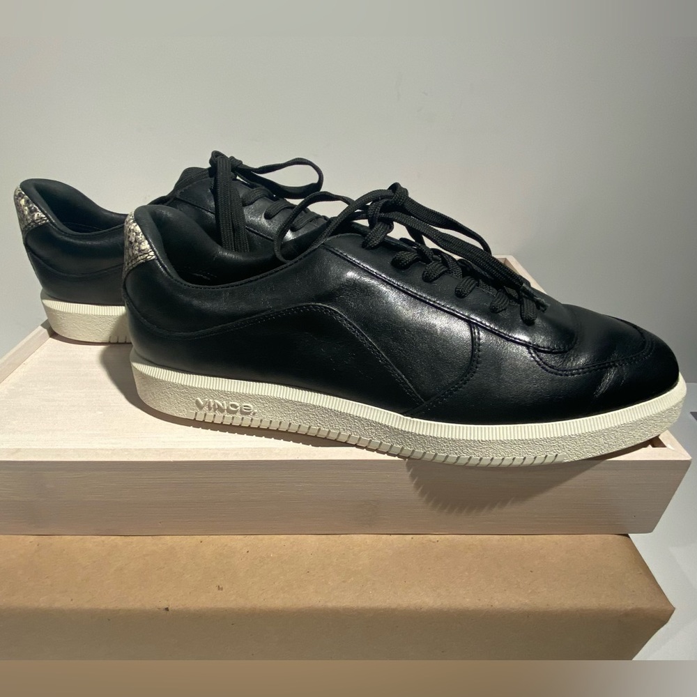 Vince Low Top Leather Lace-Up Sneaker with Snakeskin Accent - Picture 7 of 8